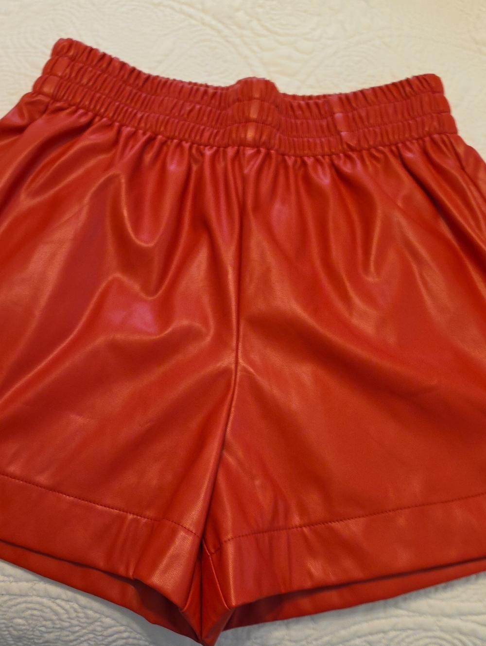 entro Red High Waist Faux Leather Shorts